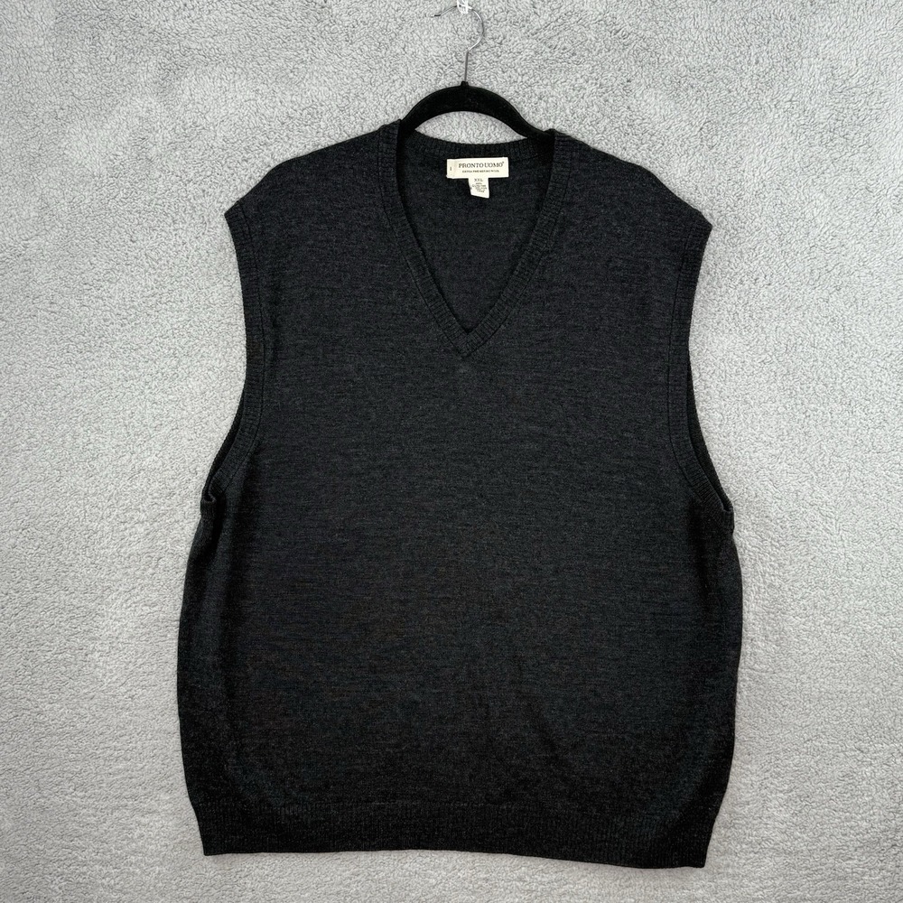 Pronto Uomo Sweater Vest Men's 2XL XXL Grey 100% Extra Fine Merino Wool Pullover